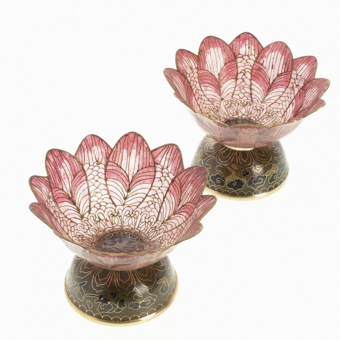 Pair Chinese plique-a-jour lotus form coupes (1 of 5)