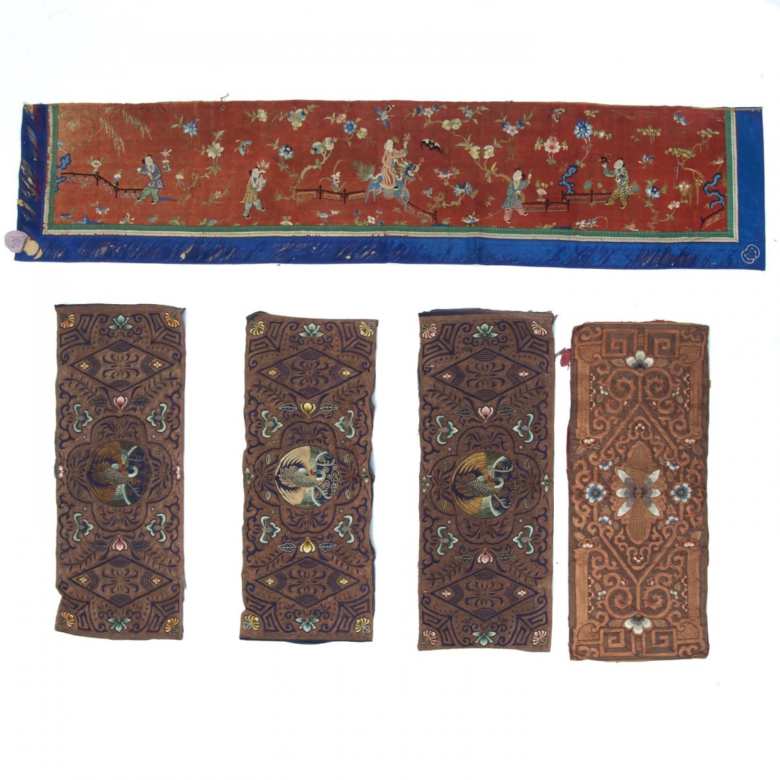 (5) Antique Chinese embroidered textile panels (1 of 6)