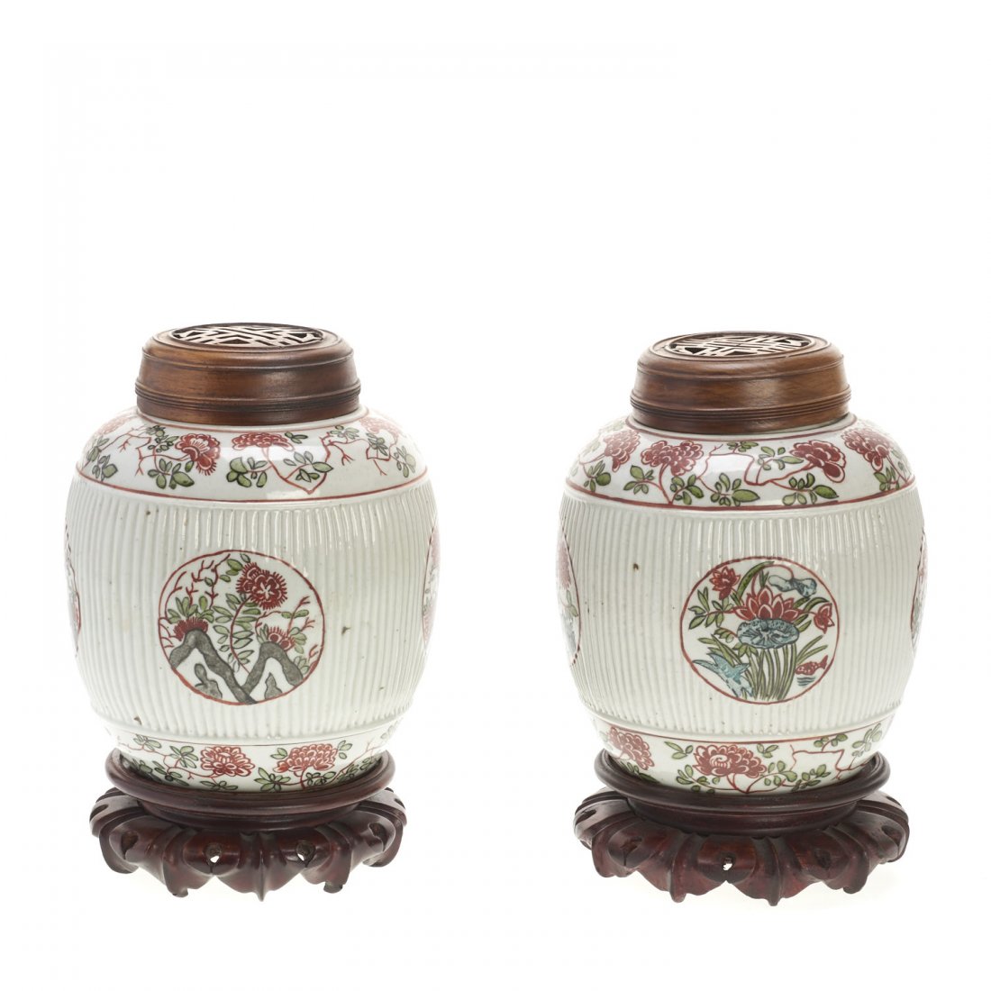 Pair Chinese transitional Ming covered jars (1 of 6)