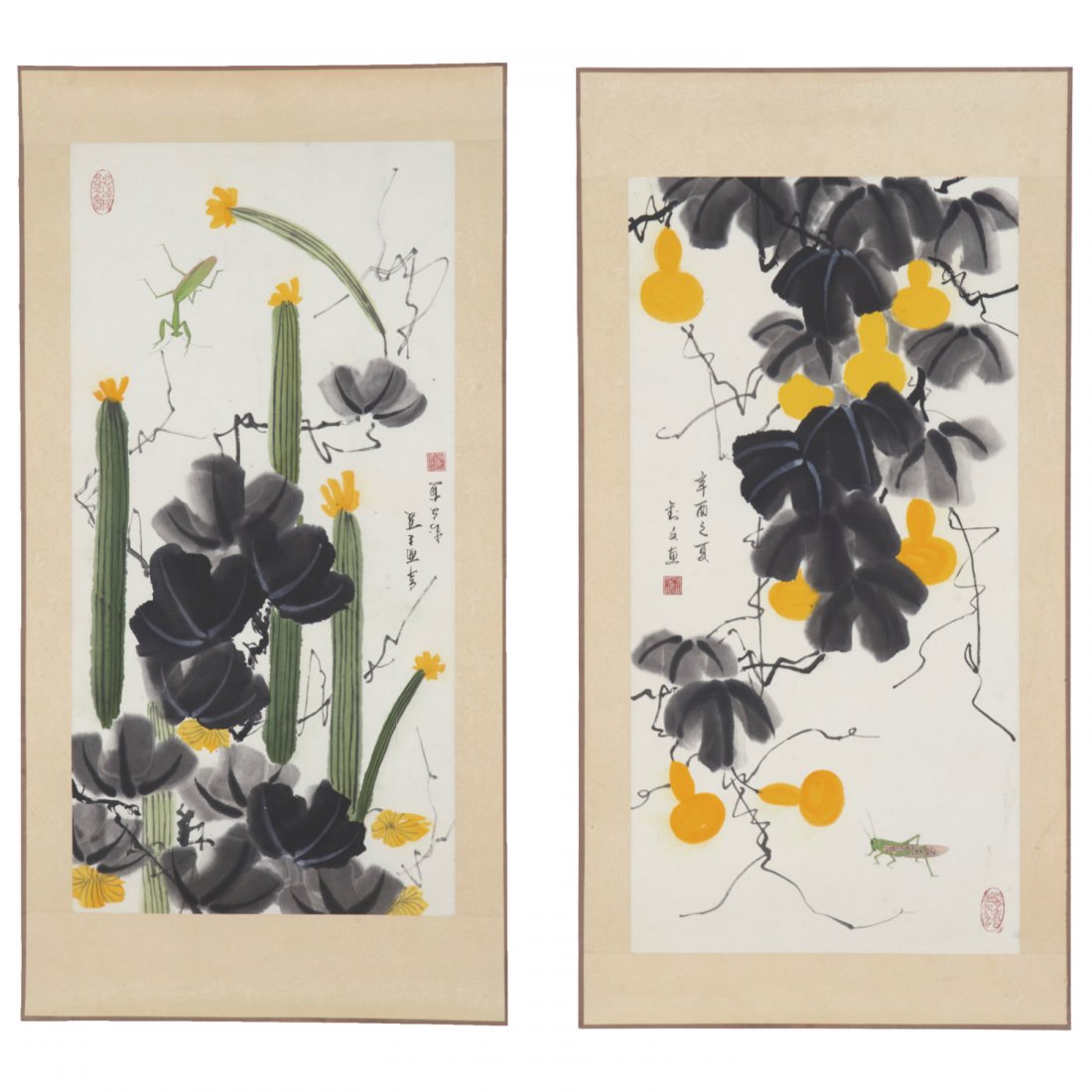 Manner of Qi Baishi, (2) scroll paintings (1 of 9)