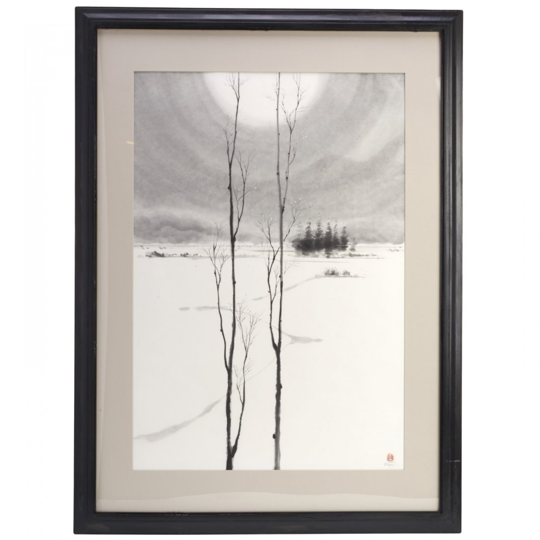 Chinese School, painting: Chinese School, painting, Chinese School (20th c., manner of Chen Chi), Winter landscape with trees, ink and wash on paper, red ink seal, signed "Chengen"? and dated "1994-3", lower right, 31.5"h x 21