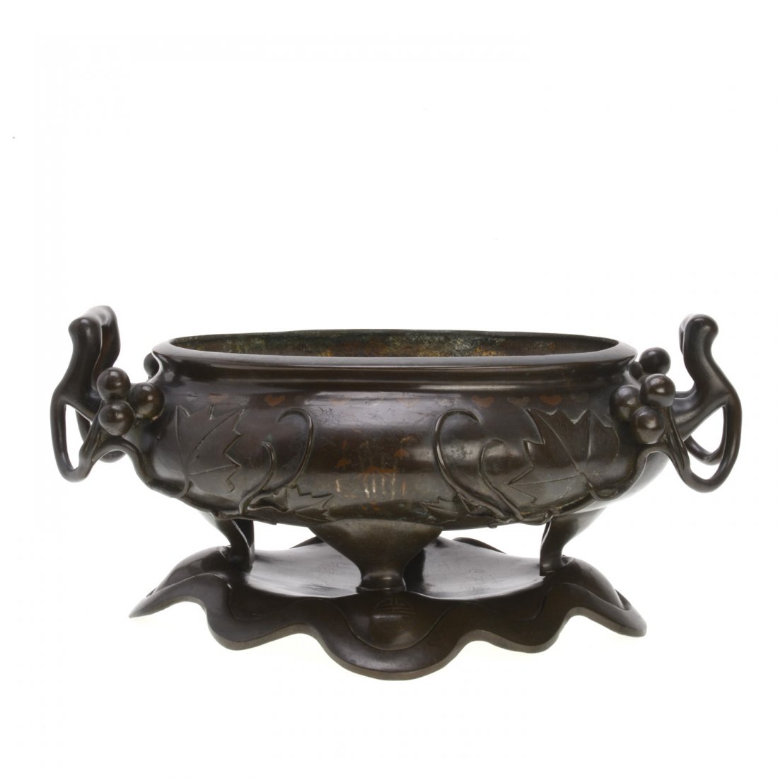 Japanese Meiji inlaid bronze censer and stand (1 of 9)