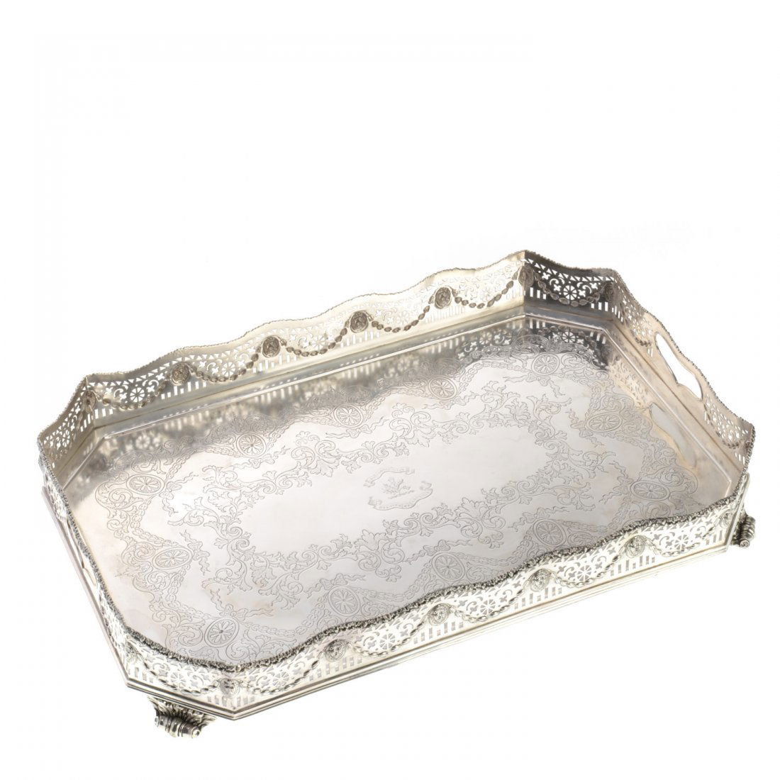 Antique English silver plated footed gallery tray (1 of 6)