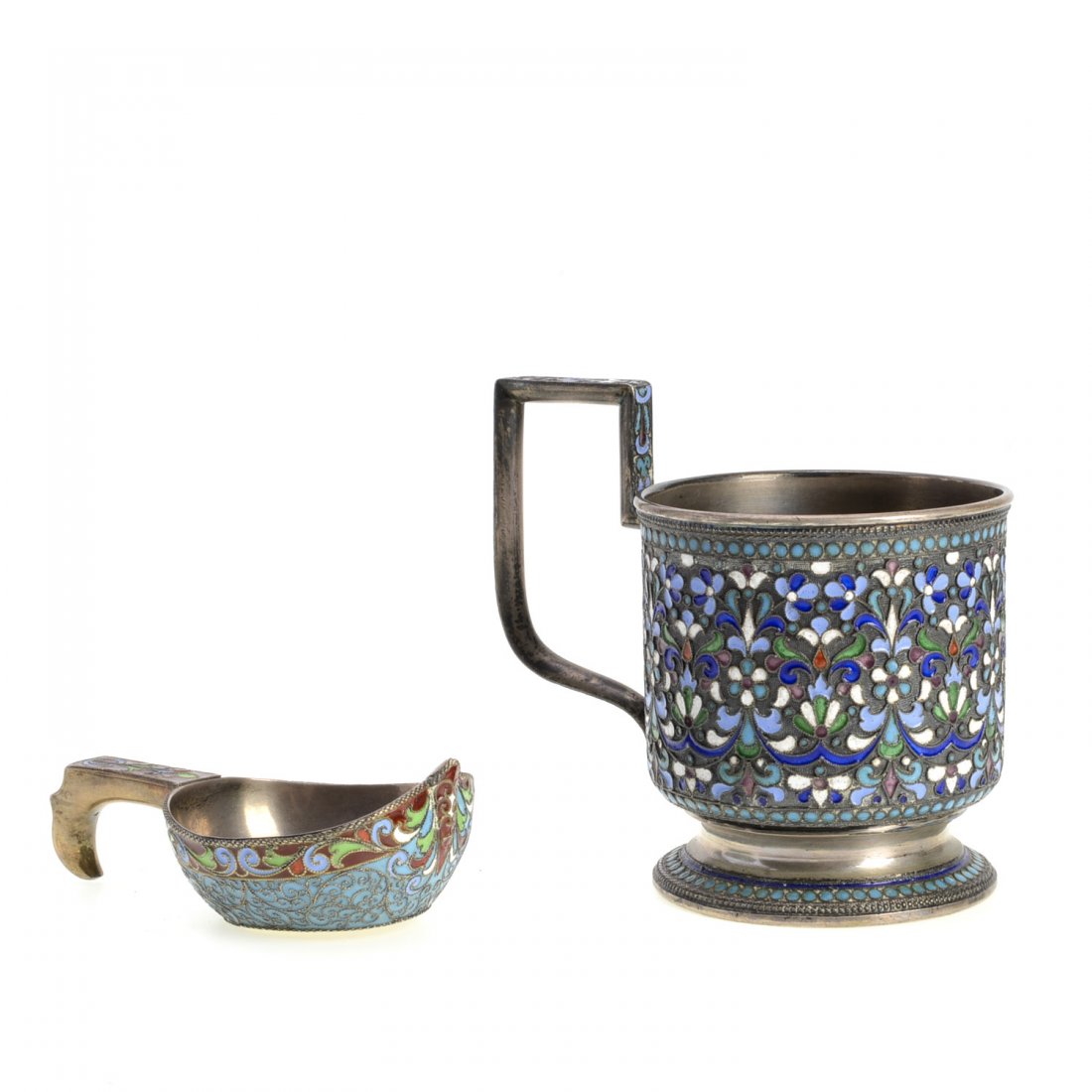 (2) pcs. Russian enameled silver hollowware (1 of 9)