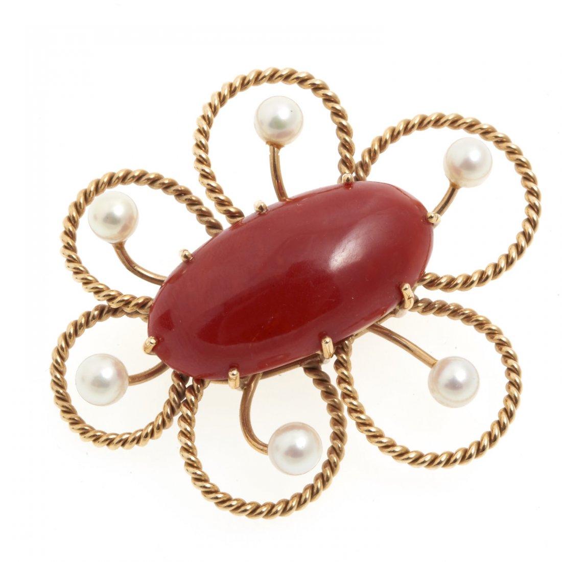 Miland 14k gold brooch with carnelian (1 of 4)