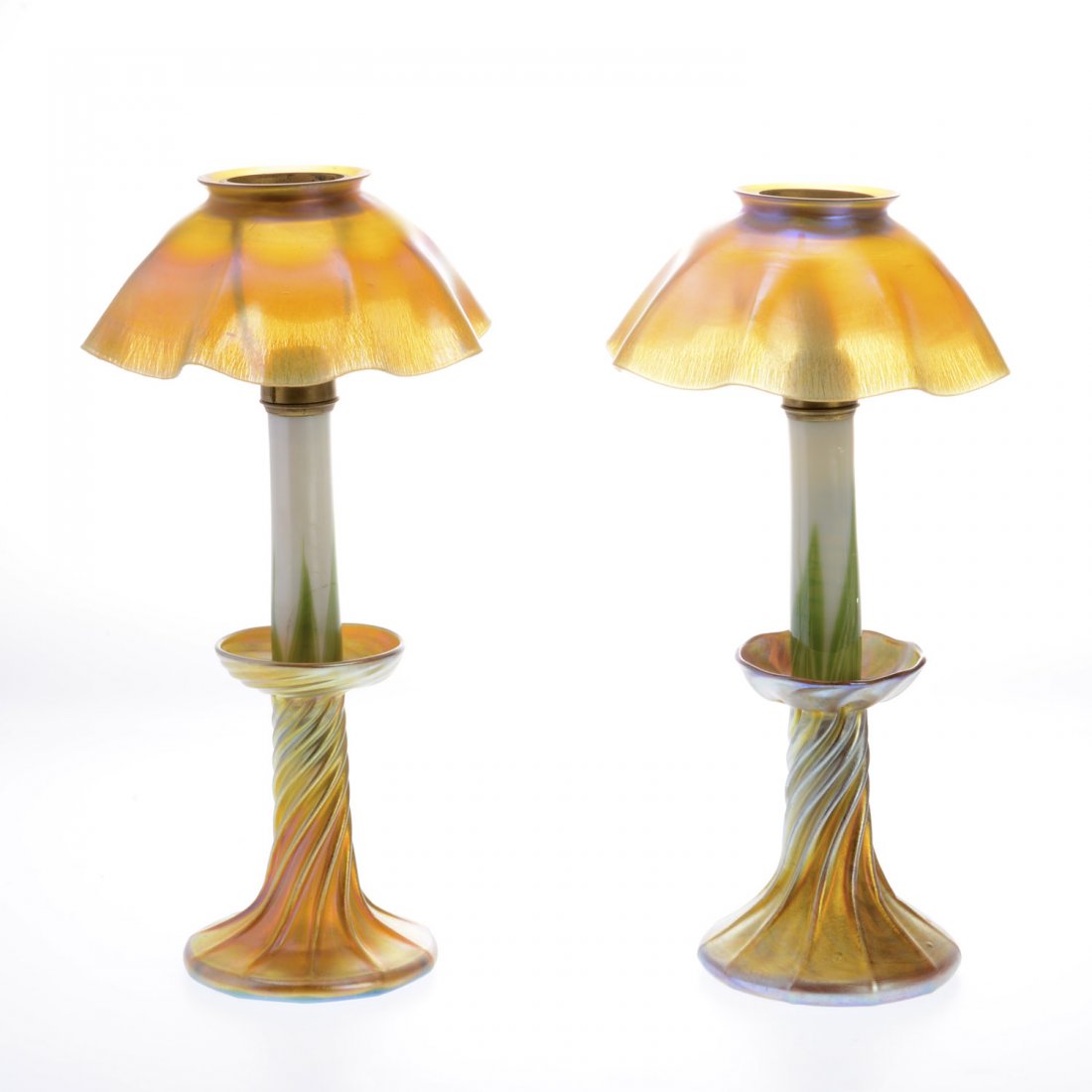 Pair Tiffany favrile glass candlestick lamps (1 of 8)