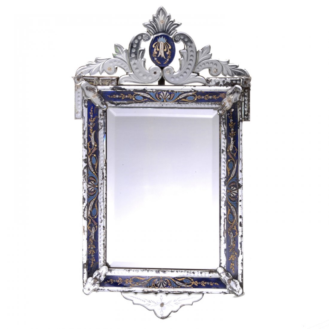 Venetian etched and enameled glass mirror (1 of 6)