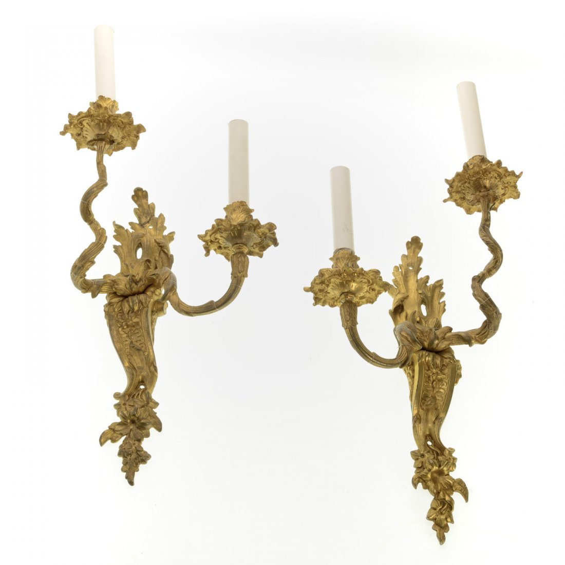 Pair Louis XV style gilt bronze 2-light sconces (1 of 6)