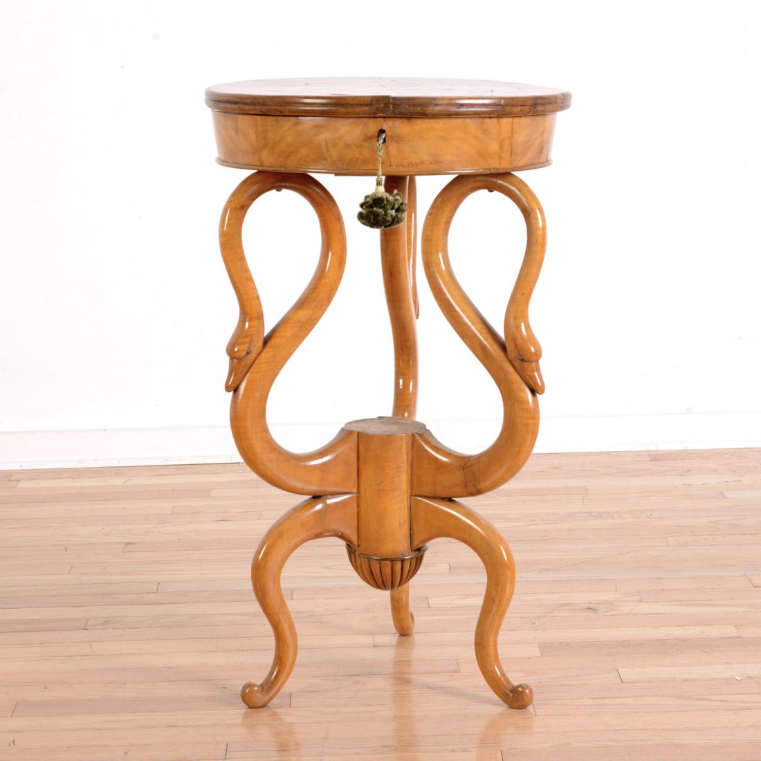 Biedermeier round walnut work stand (1 of 7)