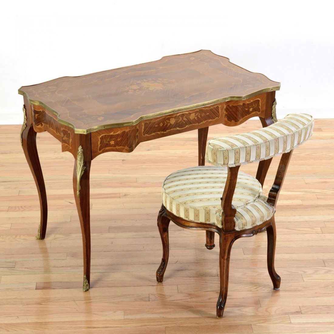 Louis XV bronze mounted inlaid bureau plat (1 of 9)