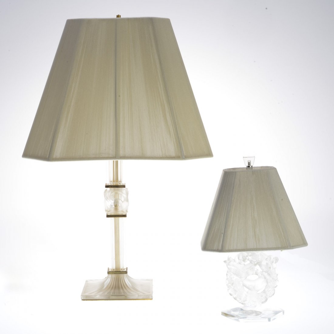 (2) Lalique France frosted glass boudoir lamps (1 of 7)