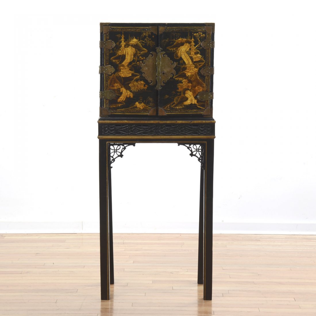 George III black japanned cabinet on stand (1 of 8)