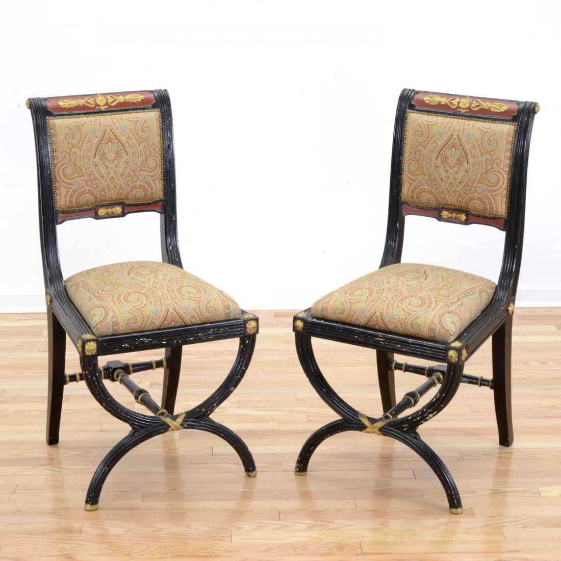 Pair Regency black lacquer curule side chairs (1 of 5)