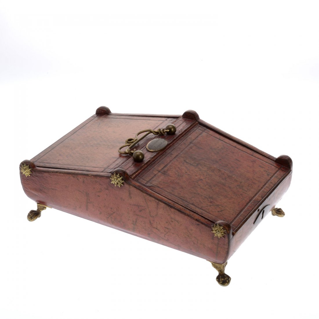 Regency brass mounted leather card box (1 of 7)