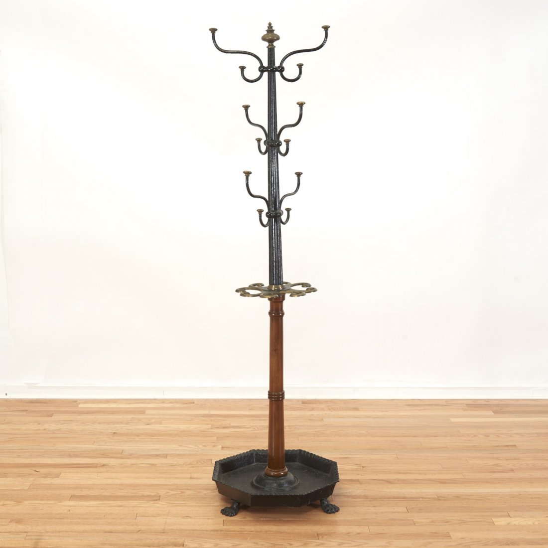 English cast iron, brass and mahogany hall tree (1 of 6)