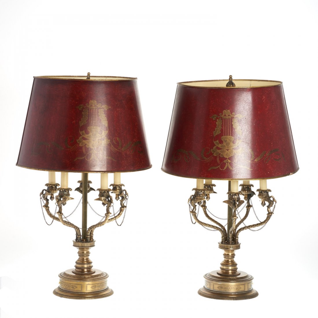 Pair Empire style gilt candelabra lamps (1 of 6)