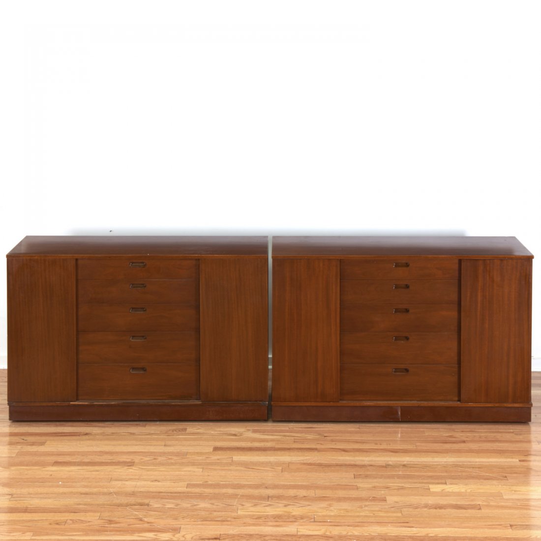 Pr Wormley for Dunbar mahogany and leather chests (1 of 8)