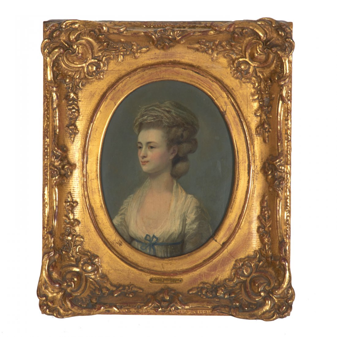 John Downman, painting: John Downman, painting, John Downman (British, 1750-1824), Portrait of a lady, oil on panel, no signature found, 9"h x 6.75"w (sight), giltwood frame Provenance: Scott and Fowles, NY
