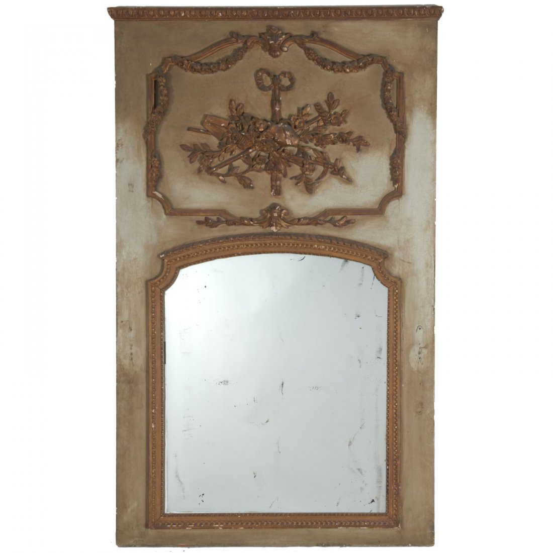 Louis XVI style painted, gilt trumeau mirror (1 of 7)