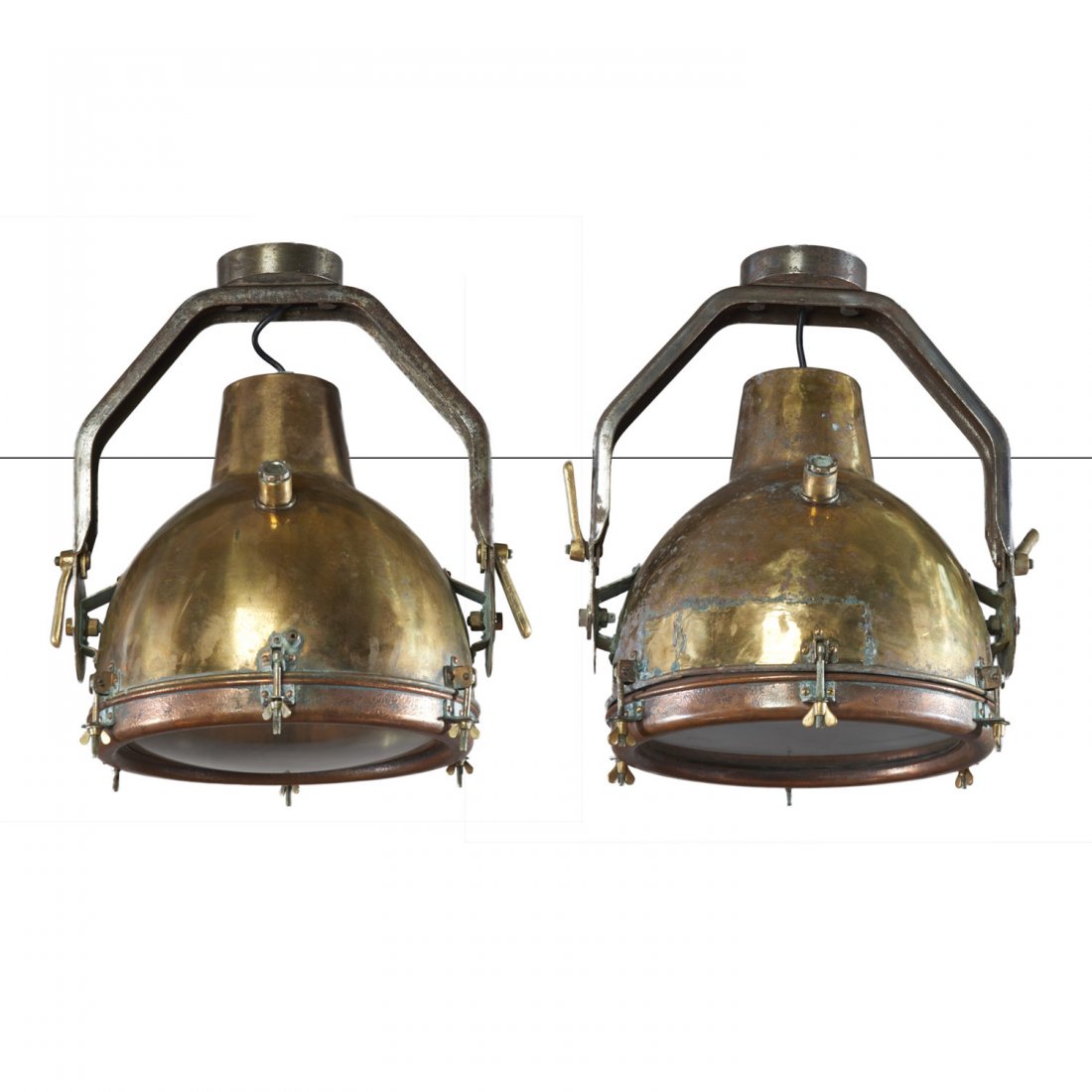 Pair large industrial maritime brass lamps (1 of 8)