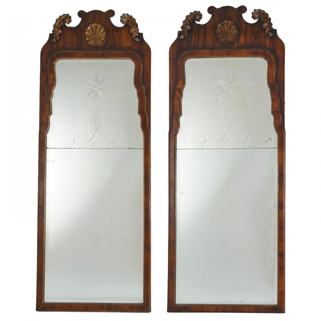 Pair Queen Anne parcel gilt mahogany pier mirrors (1 of 6)