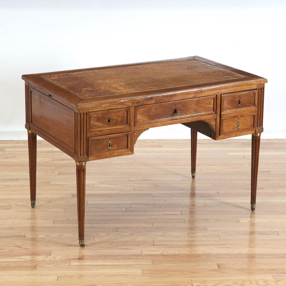 Louis XVI brass mounted mahogany bureau plat (1 of 7)