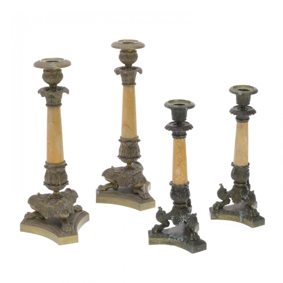(2) Pr French Empire bronze, marble candlesticks (1 of 6)