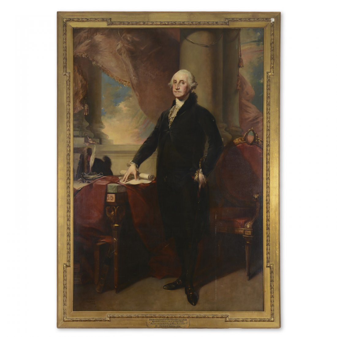 After Gilbert Stuart, monumental painting: After Gilbert Stuart, monumental painting, After Gilbert Stuart (American, 1744-1828), Portrait of George Washington, in the "Munro-Lenox" style, a copy painted by Herbert Vos (American, 1855-1935),18