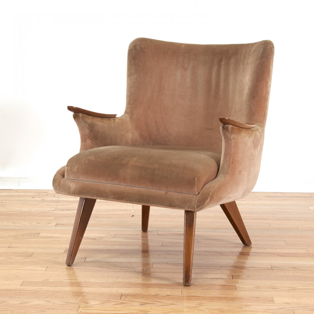 Attr. Gio Ponti velvet and walnut armchair (1 of 6)