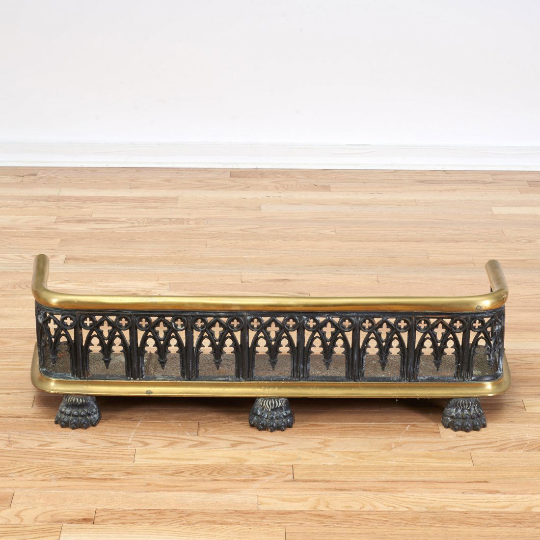 Gothic Revival brass and cast iron fire fender (1 of 5)