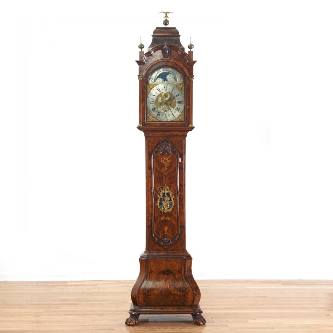 Dutch Rococo inlaid burr walnut tall clock (1 of 10)