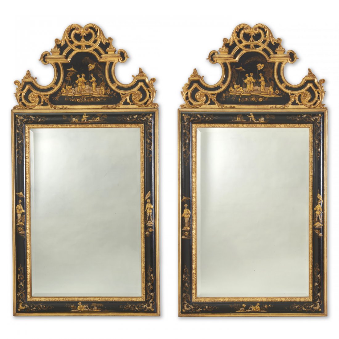 Pair Georgian style black japanned wall mirrors (1 of 7)
