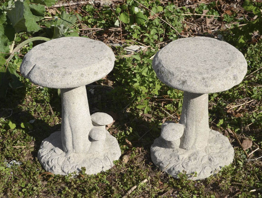 Pair vintage cast stone mushroom stools (1 of 4)