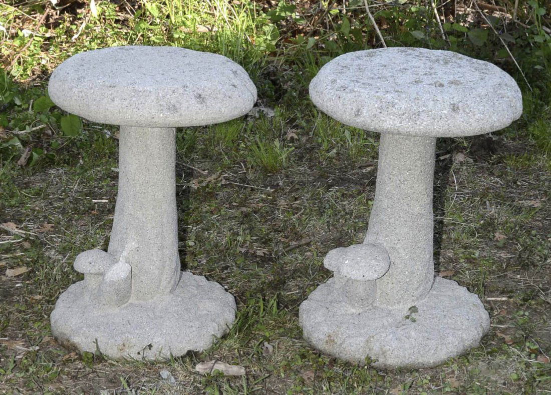 Pair vintage cast stone mushroom stools (1 of 5)