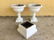 Pair Victorian cast iron planters and one base