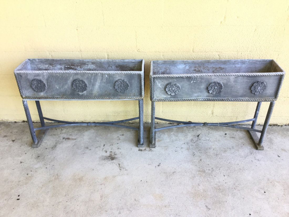 Pair George III style lead planters on stands (1 of 10)