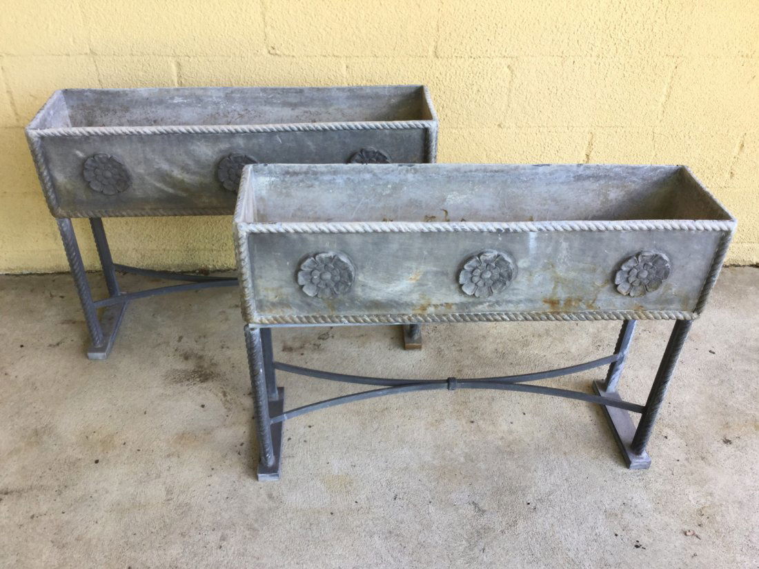 Pair George III style lead planters on stands (1 of 9)