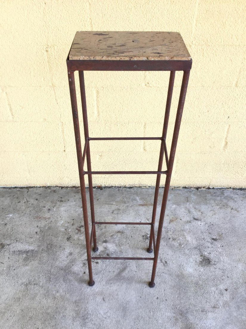 Modernist wrought iron marble top stand (1 of 8)