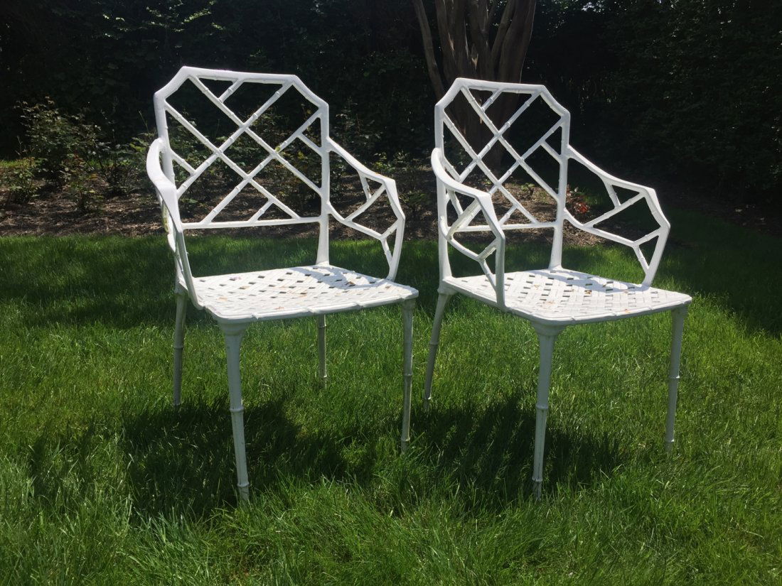 Pair painted aluminum bamboo armchairs (1 of 5)