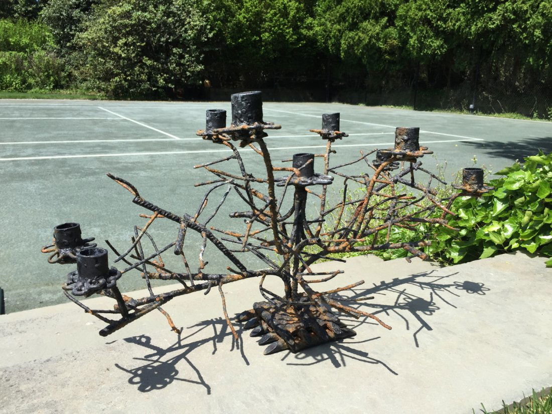 Brutalist wrought iron 9-light candelabrum (1 of 5)