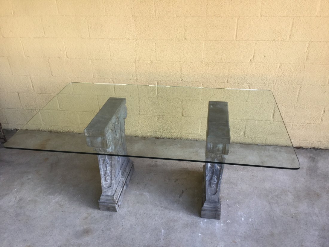 Carved gray marble and plate glass dining table (1 of 7)