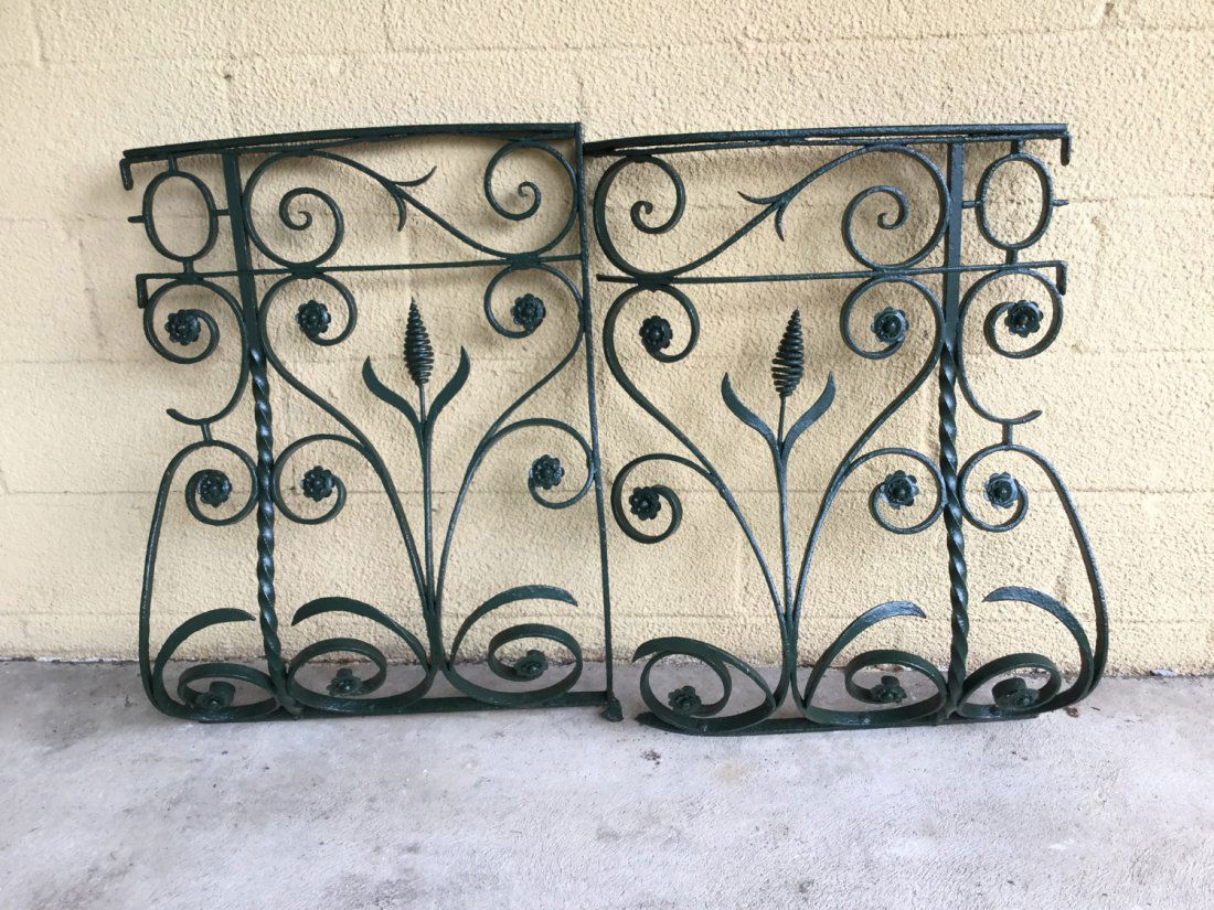 Pair painted wrought iron railing sections (1 of 8)