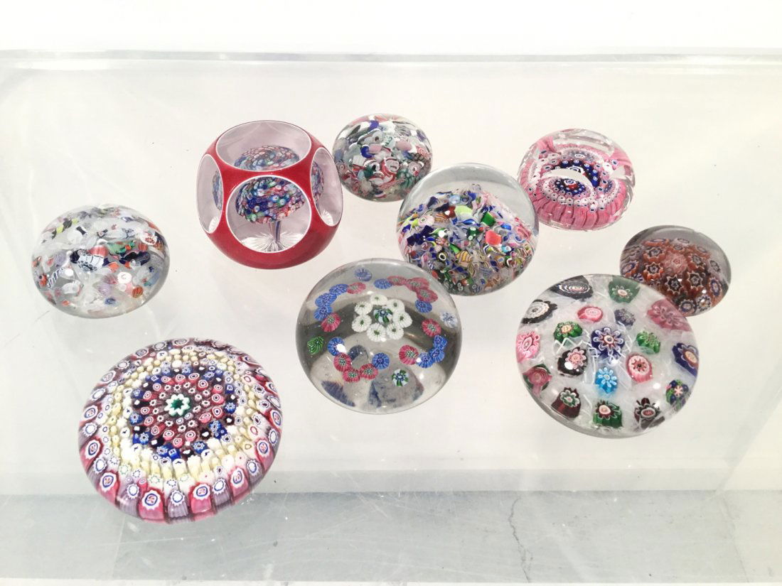 (9) Millefiori and Latticinio glass paperweights (1 of 7)