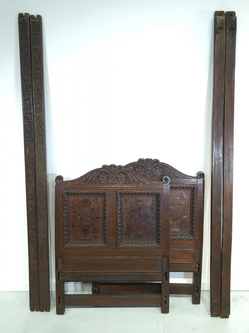 Antique Jacobean style inlaid oak daybed: Antique Jacobean style inlaid oak daybed, 18th/19th c., 41.5"h x 30"w Provenance: Property deaccessioned from a Westchester NY institution