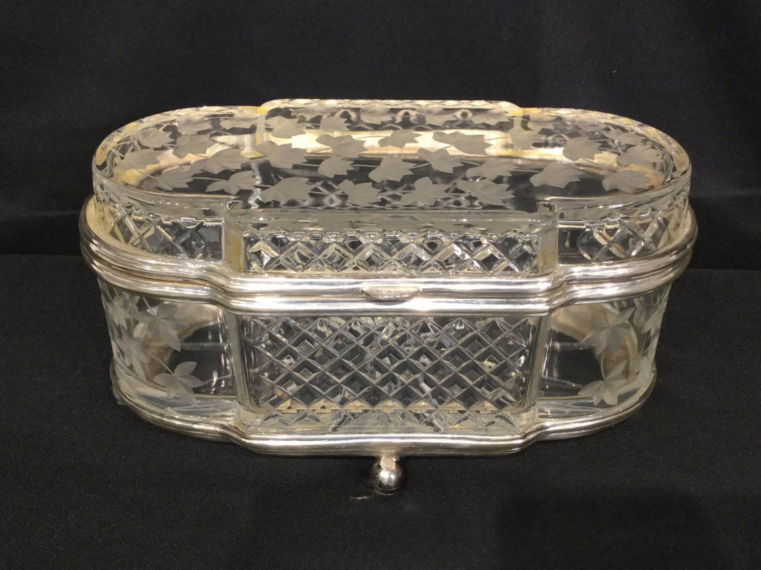 Large silver plate and cut crystal box (1 of 9)