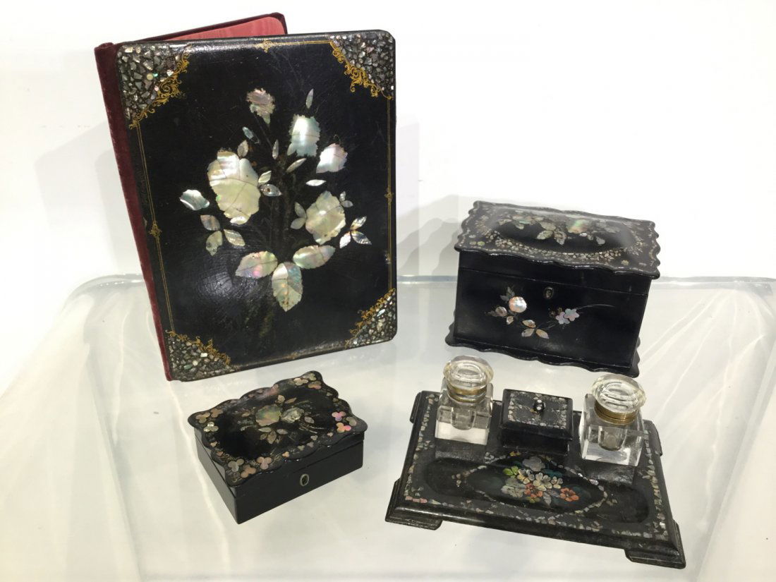 (4) Victorian papier mache desk accessories (1 of 9)