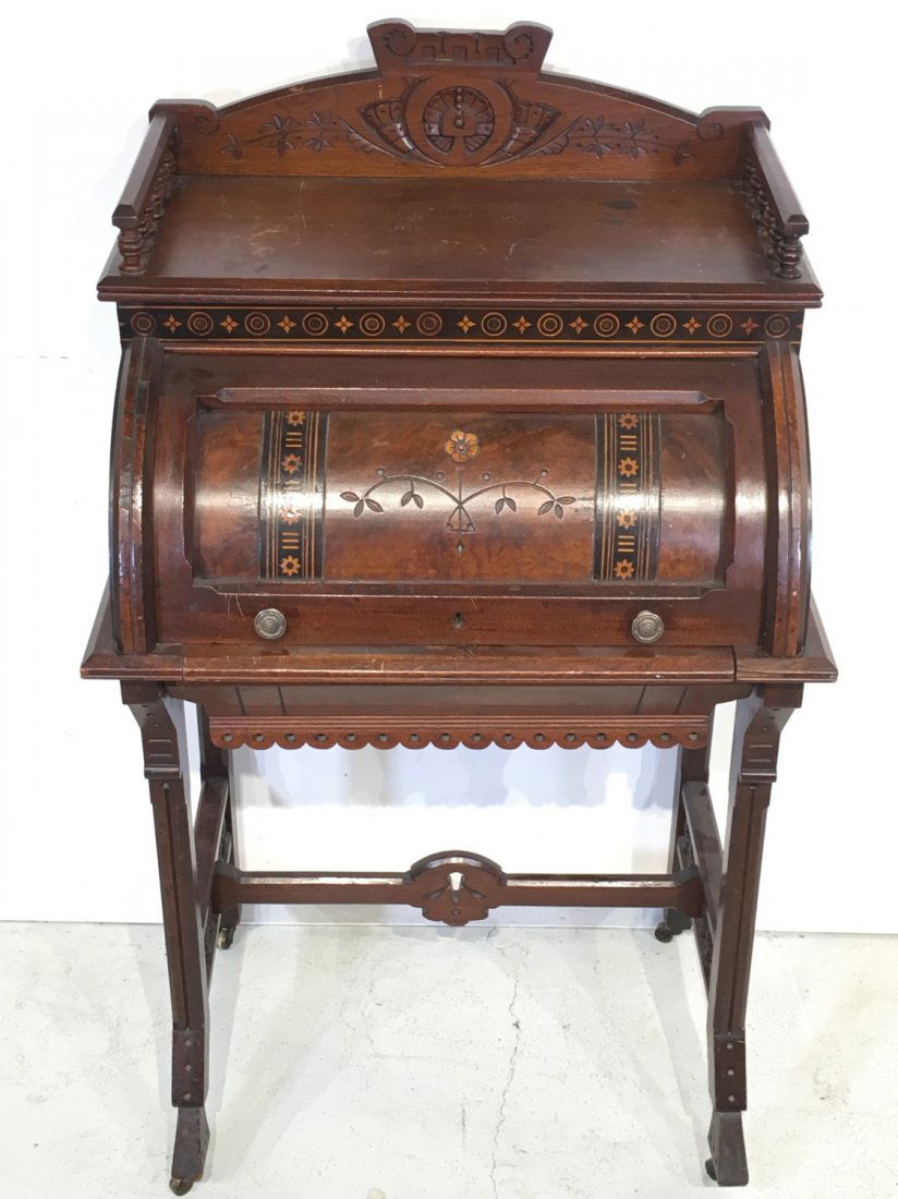 American Eastlake walnut lady's cylinder desk (1 of 8)