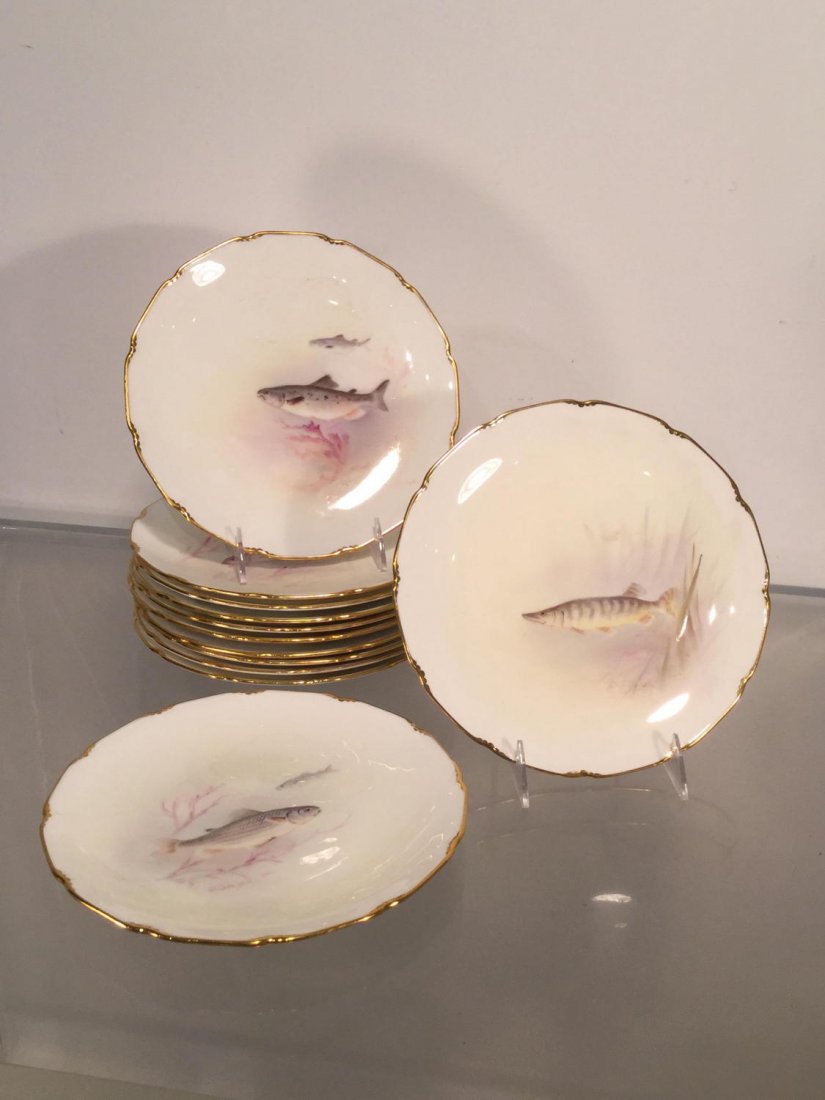Set (12) Royal Doulton artist-signed fish plates (1 of 10)