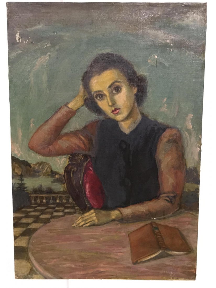 Attrib. to Buffie Johnson (Amer., 1912-2006): Attrib. to Buffie Johnson (Amer., 1912-2006), Portrait of Andree Wildenstein, oil on canvas, signed "Buffie", 19"h x 13"w Provenance: The Estate of Andree Dormeuil Wildenstein, NY