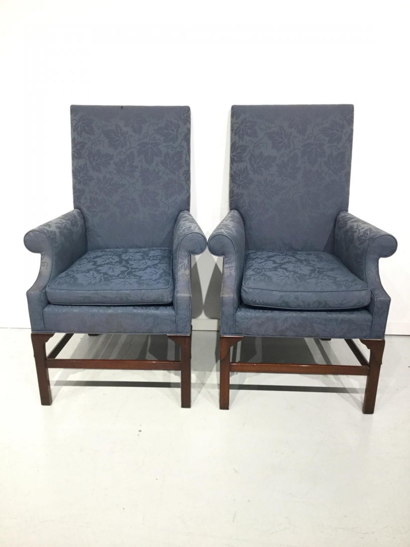 Pair tall back upholstered wing chairs (1 of 8)
